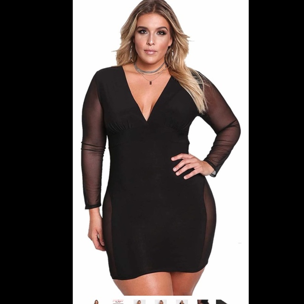 Black V neck Mini Dress